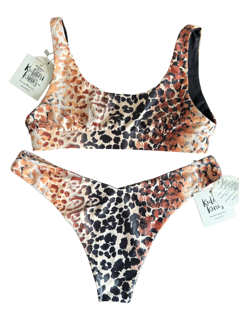 Kulani Kinis Leopard Print Scoop Bikini M Top L Bottom